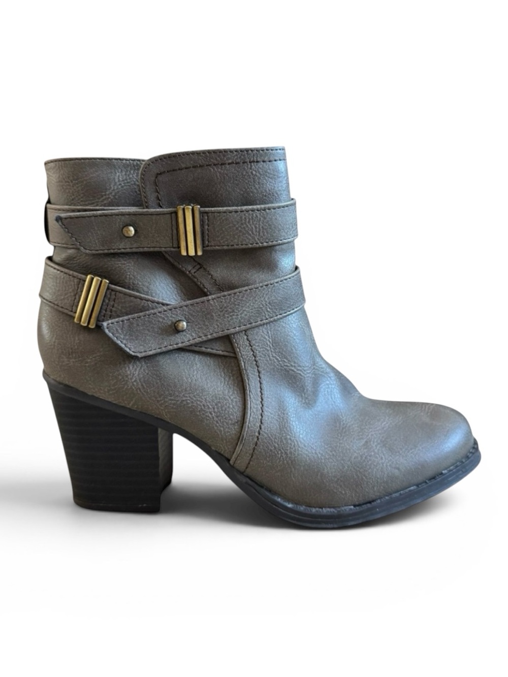 Naturalizer Ankle Boots Block Heel Faux Leather Side Zip Gray Streetwear 7